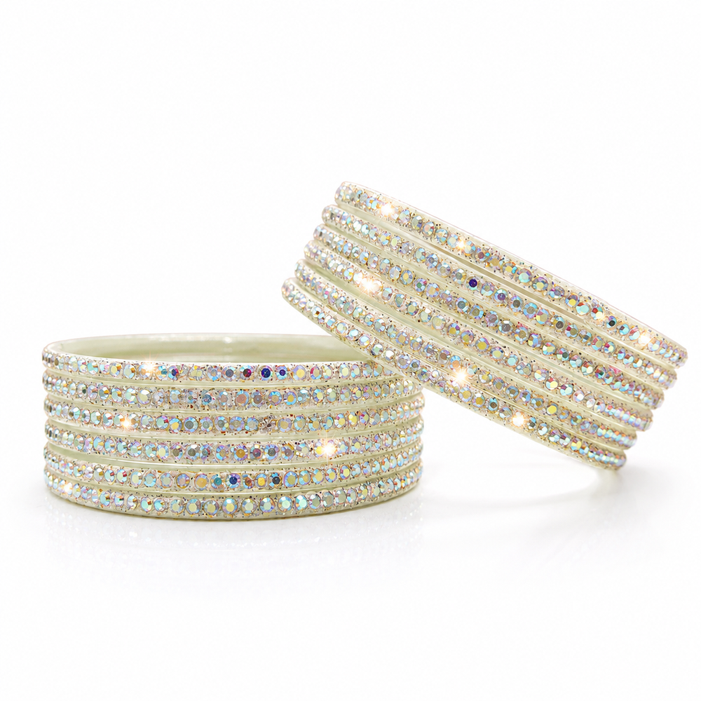 Luxury Silver Finish Anti Tarnish Bangles|Set of 12 Pcs