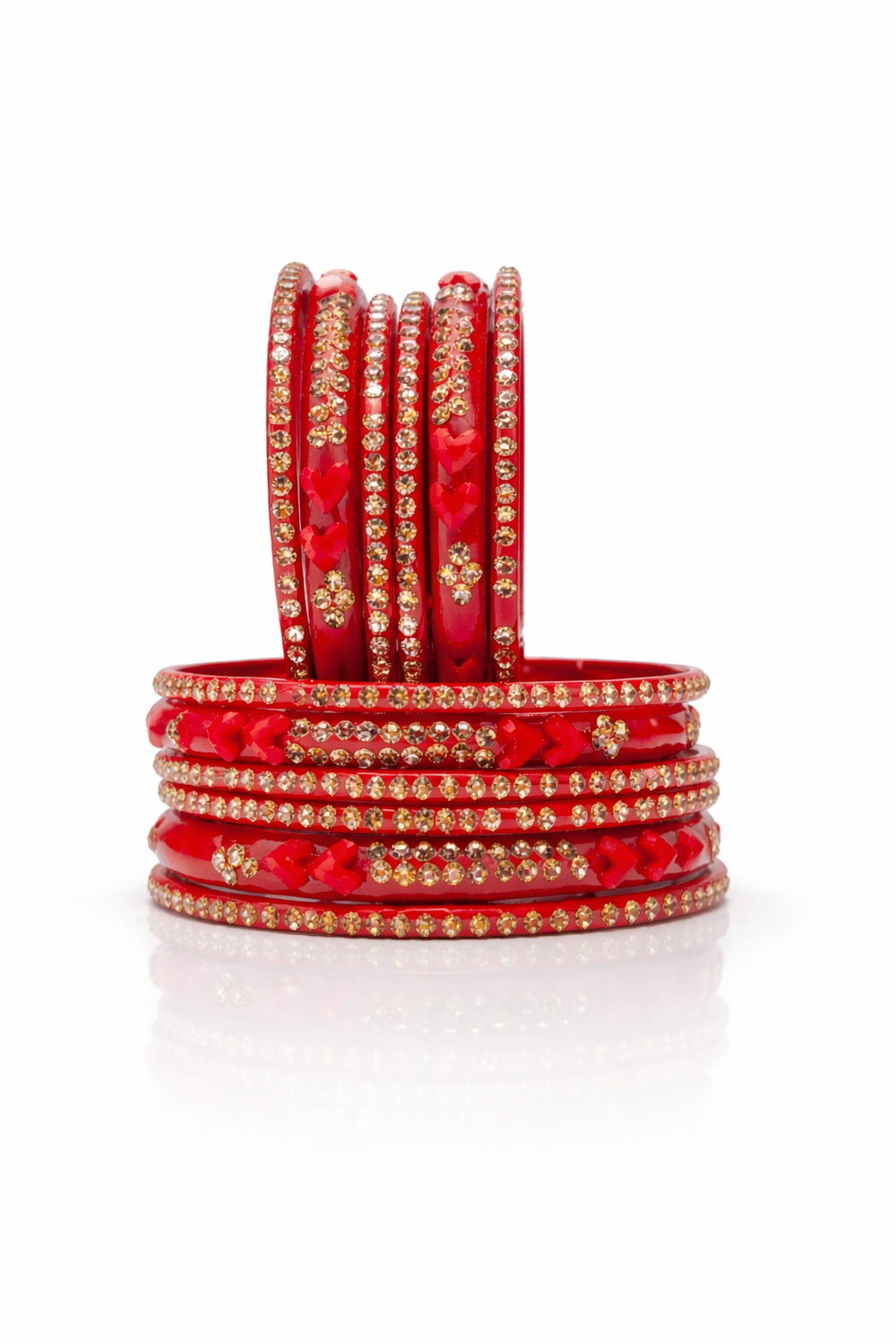Anti-Tarnish Red colour Stone Studded Bangles –  3pec Set for Women & girls ✨