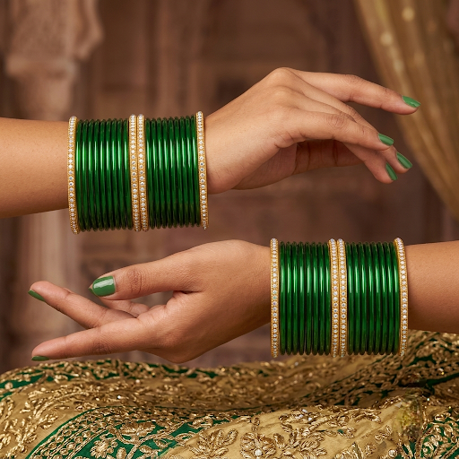 Sawan Special Gopi Green  Glass Bangles Set – Pack of 28 Pcs