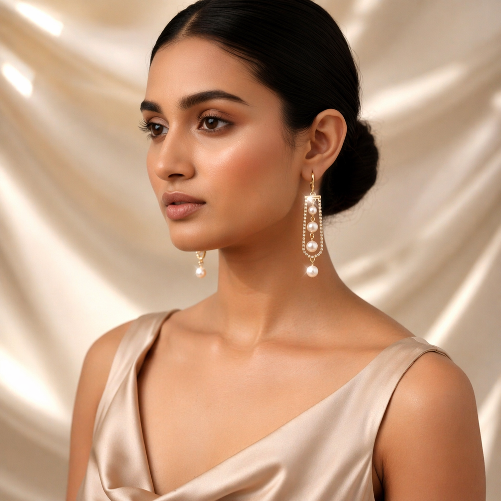 Luxury Pearl Dangle Earrings with Crystal Frame✨