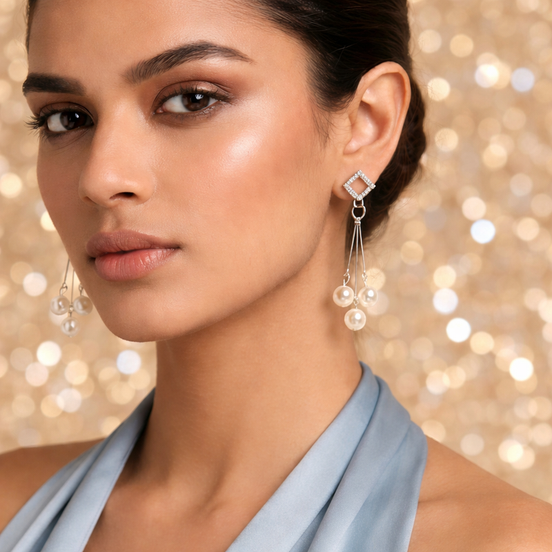 Luxury Anti-Tarnish Pearl Drop Earrings with Diamond-Style Stud –
