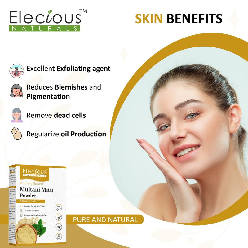 Natural Multani Mitti powder for Exfoliating, Soothing, Nourishing, Smoothening Face, Skin and Hair Fuller's Earth, Bentonite Clay (100 Grams)lPack of 2