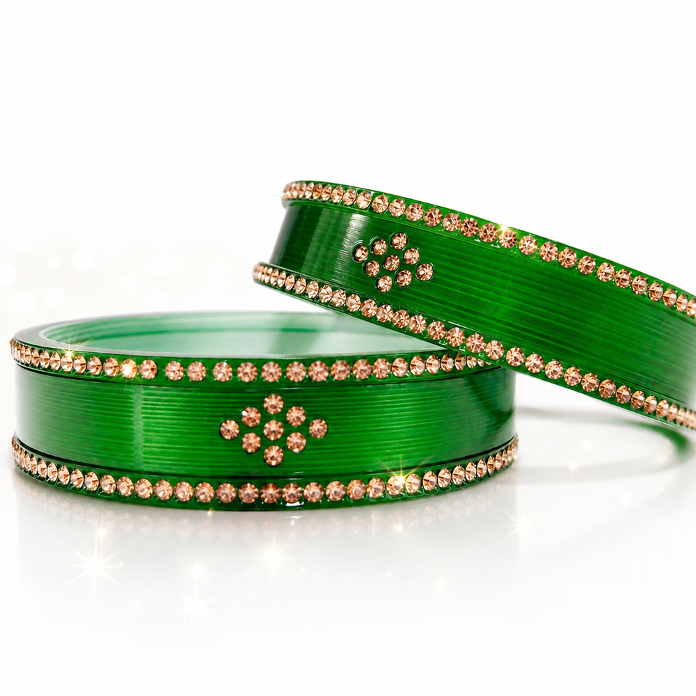Sawan Special Beautiful Green Glass Bangles with Stone Work✨