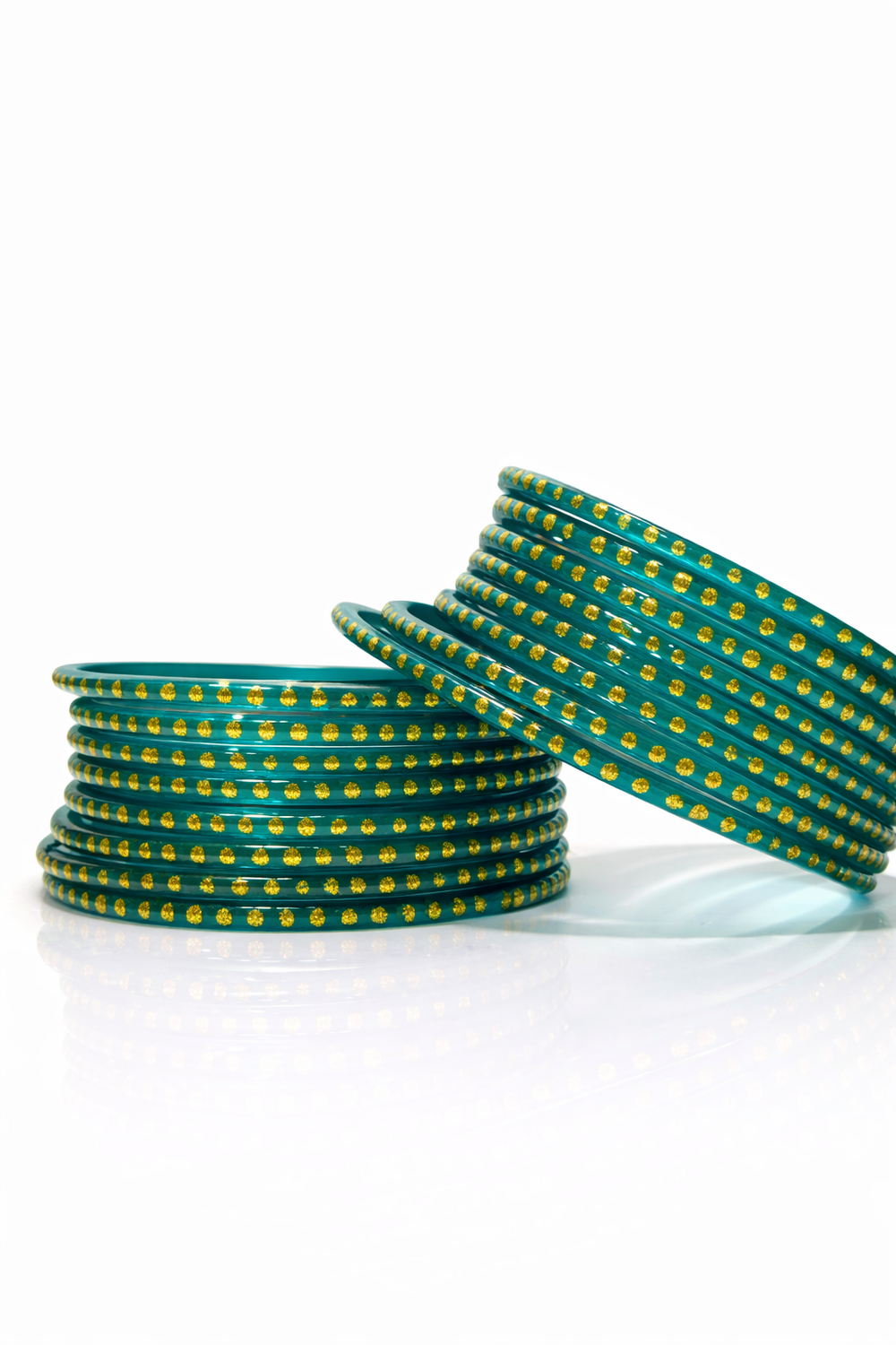 Radium Colour Glass Bangles with Gold Dot Work (set of 24)