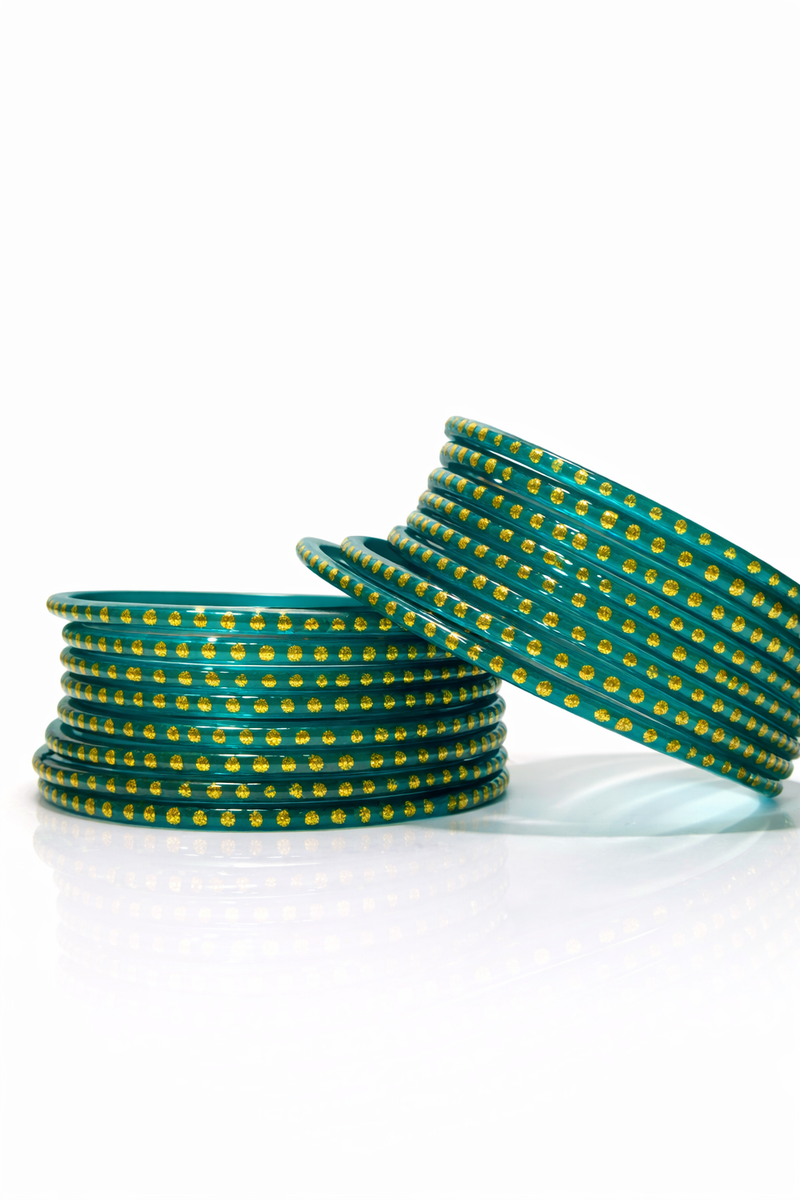 Radium Colour Glass Bangles with Gold Dot Work (set of 24)