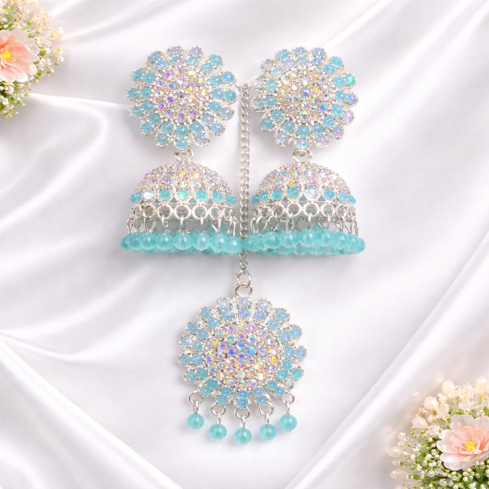 Anti-Tarnish Jhumka Earrings with Matching Maang Tikka Set
