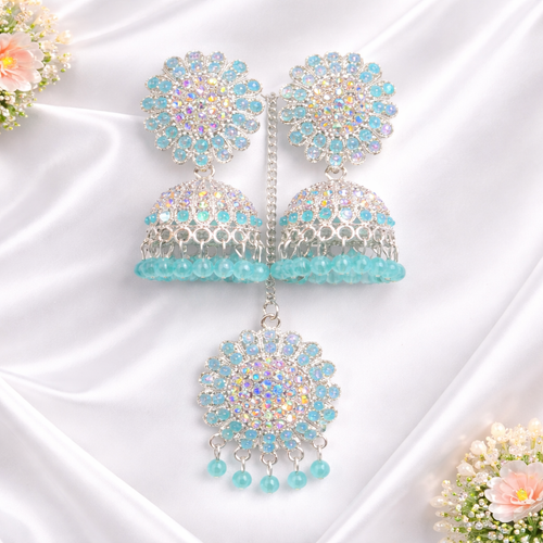 Anti-Tarnish Jhumka Earrings with Matching Maang Tikka Set