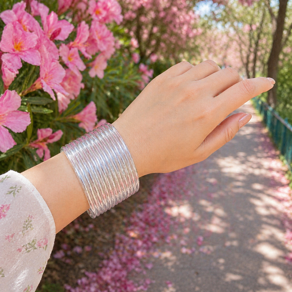 New Trending Grey Jelly Bangles – Glossy Stackable Set