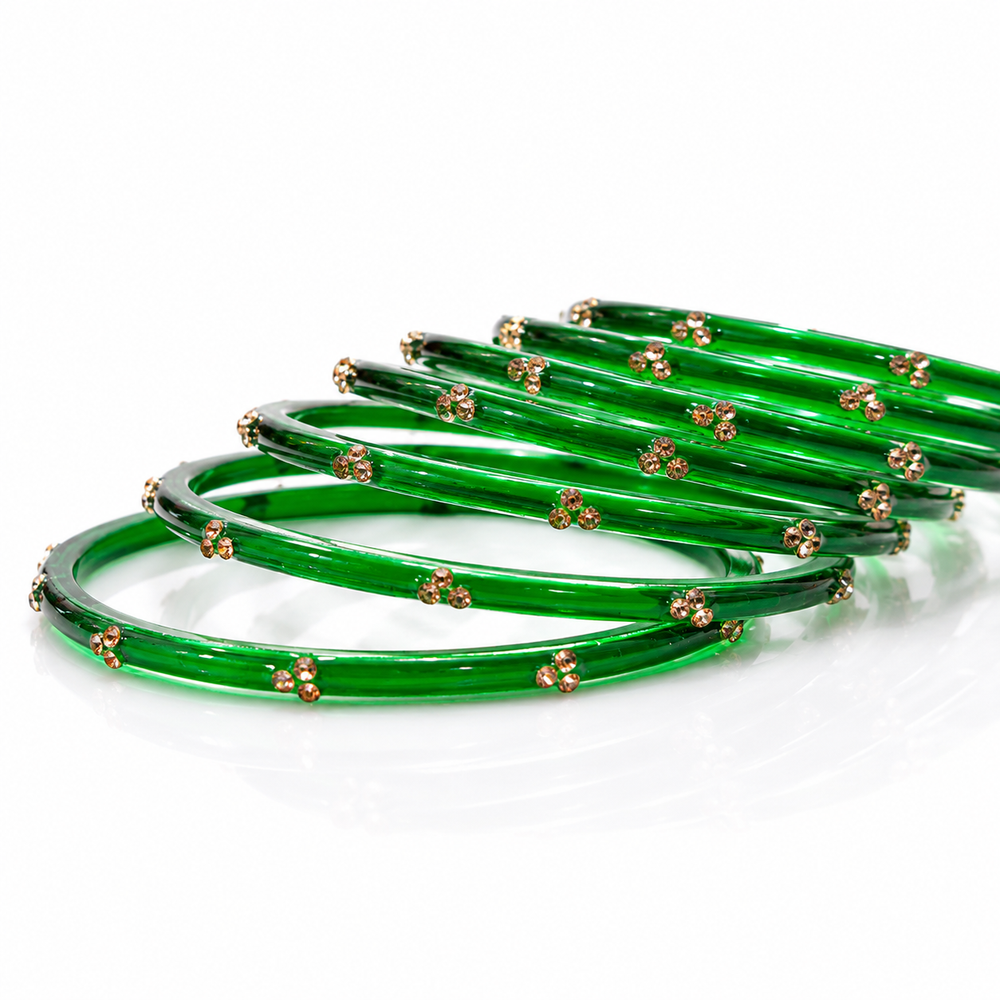 Sawan Special Green Glass Bangles|Set of 12 Pcs