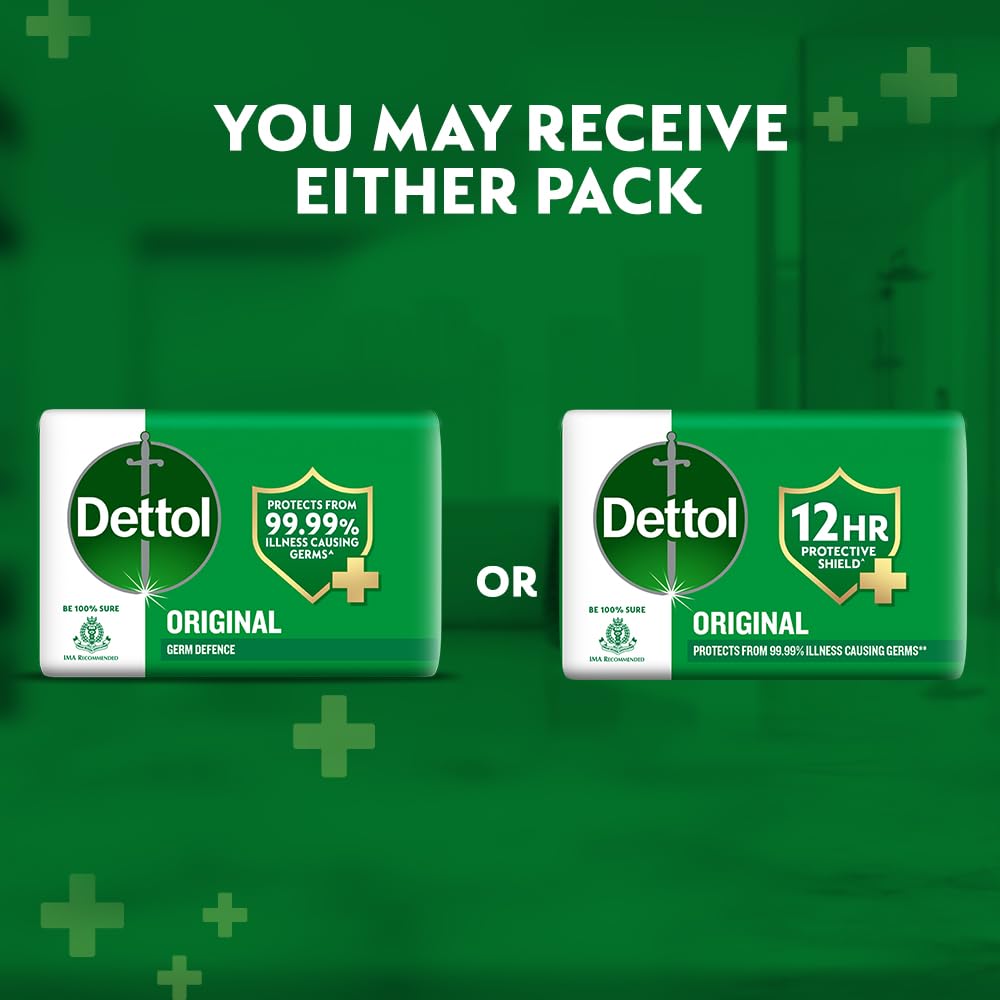 Dettol Original Bathing Soap Bar with 12 HR protective shield (750gm) | Kills 99.99% Germs, 150g (Pack of 5)