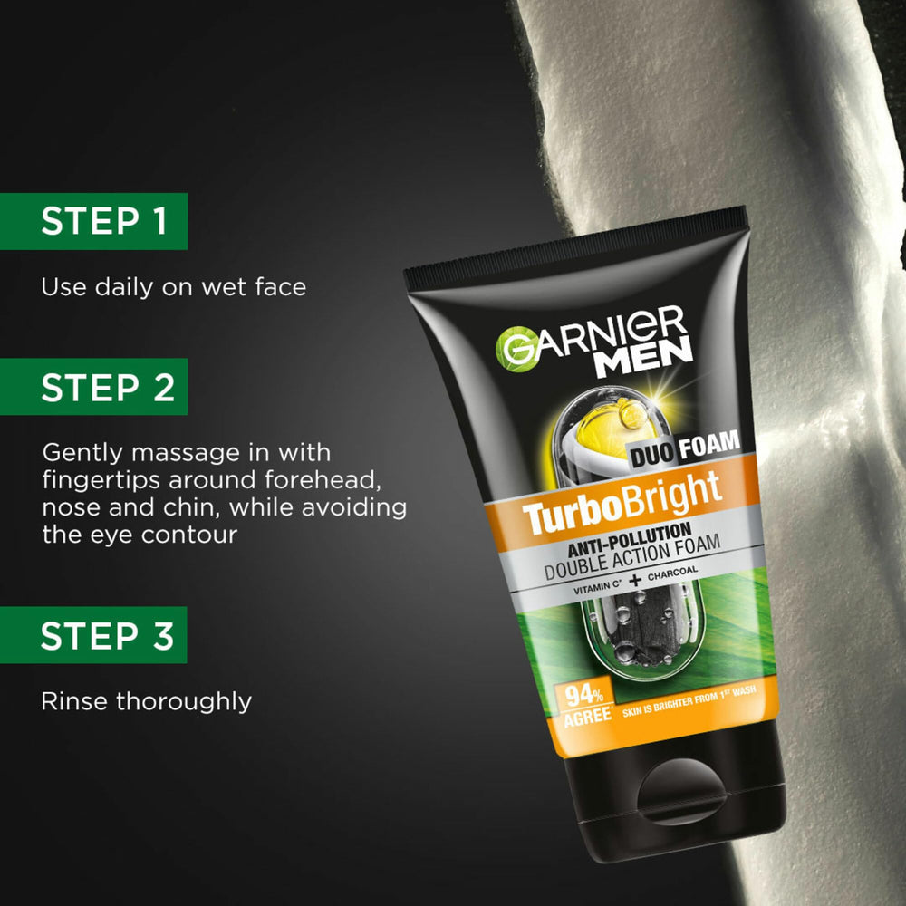 Garnier Men, Face Wash, Brightening & Anti-Pollution, TurboBright Double Action, 150 g
