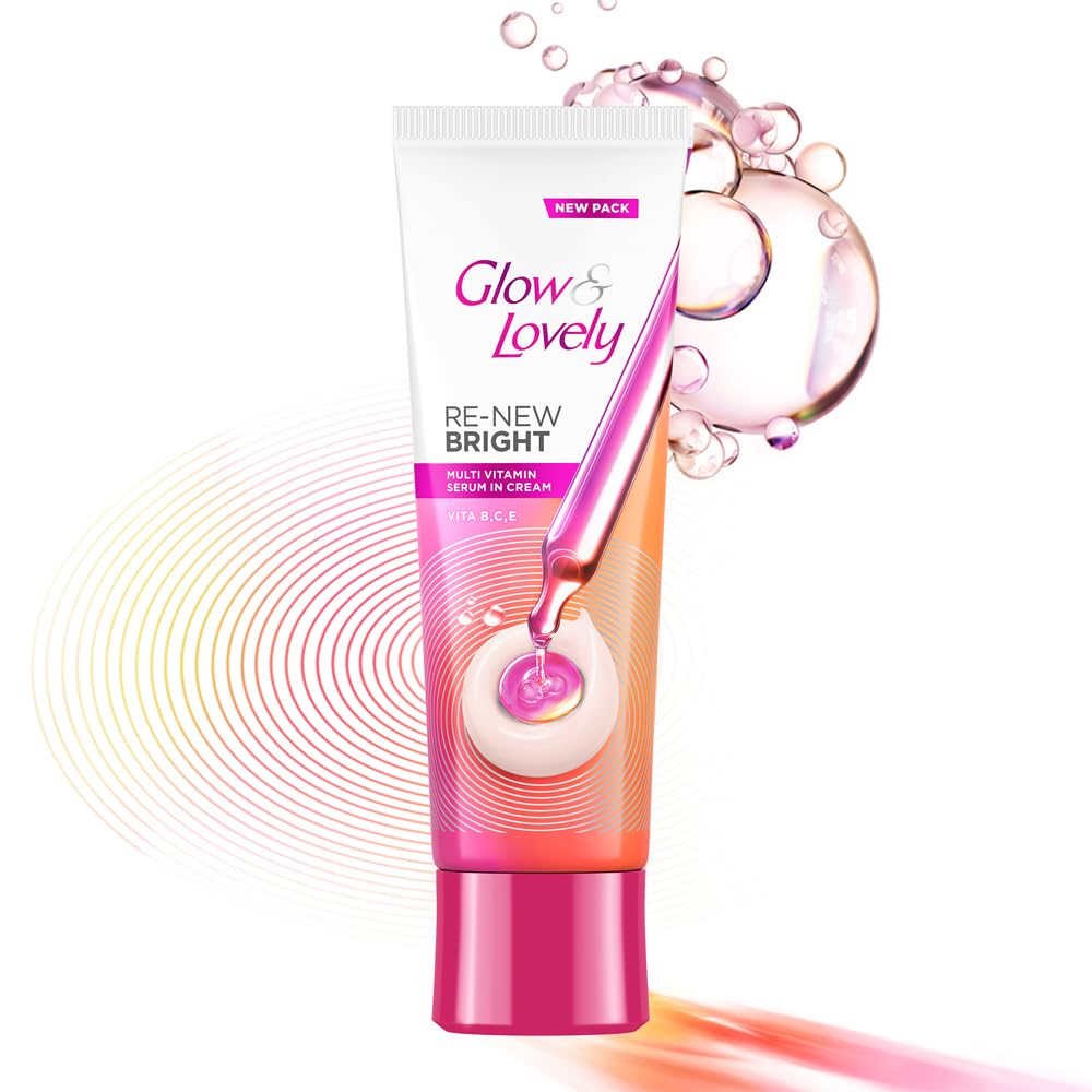 Glow & Lovely Renew Bright Multivitamin Serum in Cream | Vitamins B,C and E | Renews Skin cells |Bright and Healthy Skin | Clinically proven formula is dermatologically tested | 50g
