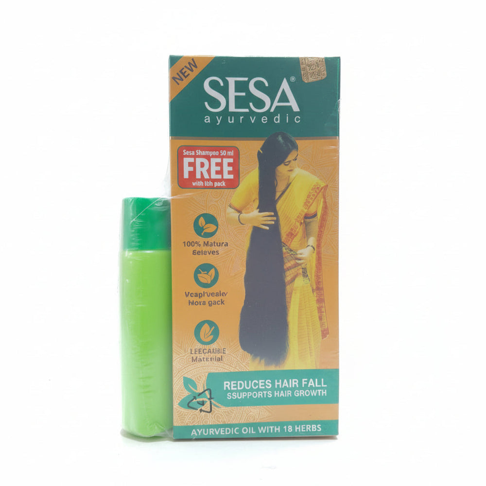 SESA Ayurvedic Hair Oil With Bhringraj & 17 Rare Herbs With Coconut Oil and 4 Nourishing For Hair Growth Help Control Hair Fall with Easy Applicator For Women and Men (90 ml)|Sesa shampoo 50ml Free
