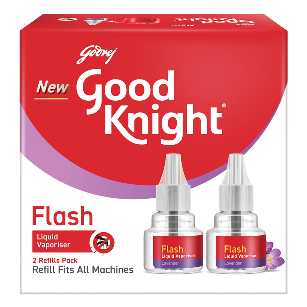 Good Knight Flash Liquid Vaporiser | Pack Of 2 (45ml Each) | Lavender Fragrance | 2x Faster Than Before | Mosquito Repellent Refill | India s Most Powerful Liquid Vaporizer