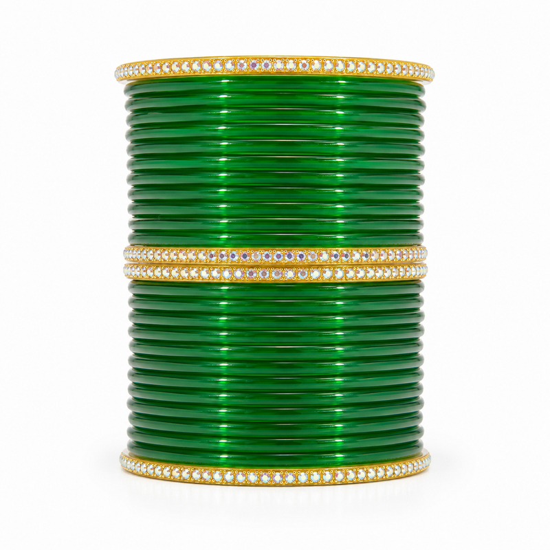 Sawan Special Gopi Green  Glass Bangles Set – Pack of 28 Pcs