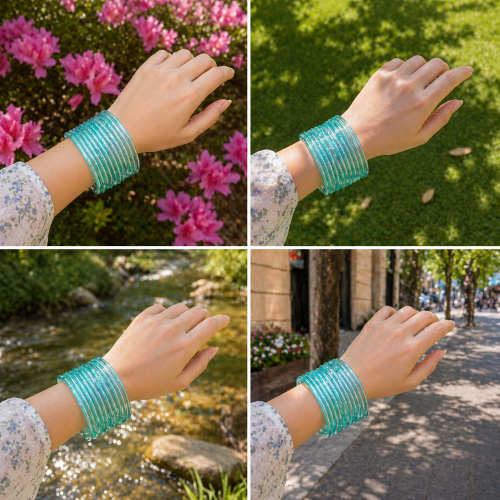 Santro Green Jelly Bangles Set of 24 – Glossy Transparent Stack