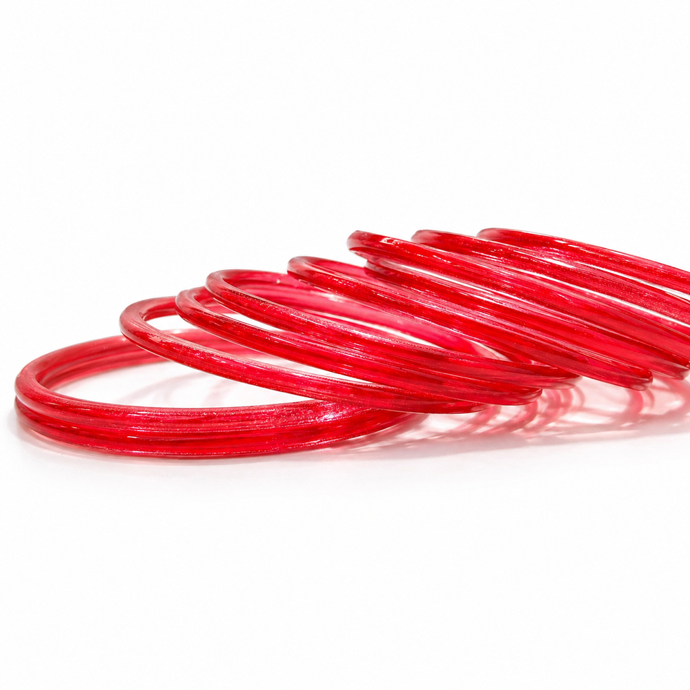 Trendy Transparent Jelly Bangles Set of 24 – Glossy Designer Stack – Red
