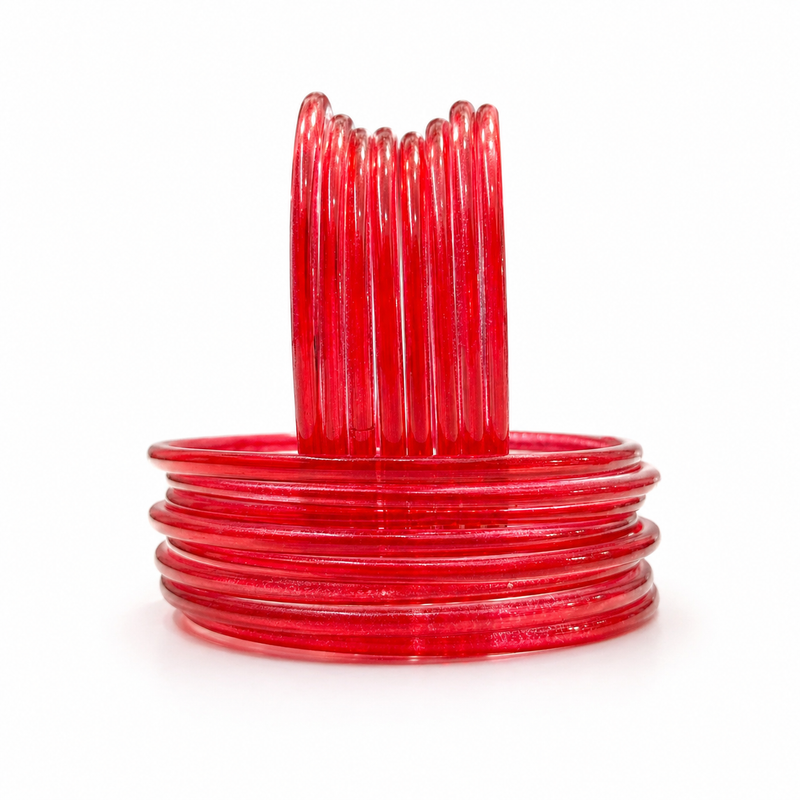 Trendy Transparent Jelly Bangles Set of 24 – Glossy Designer Stack – Red