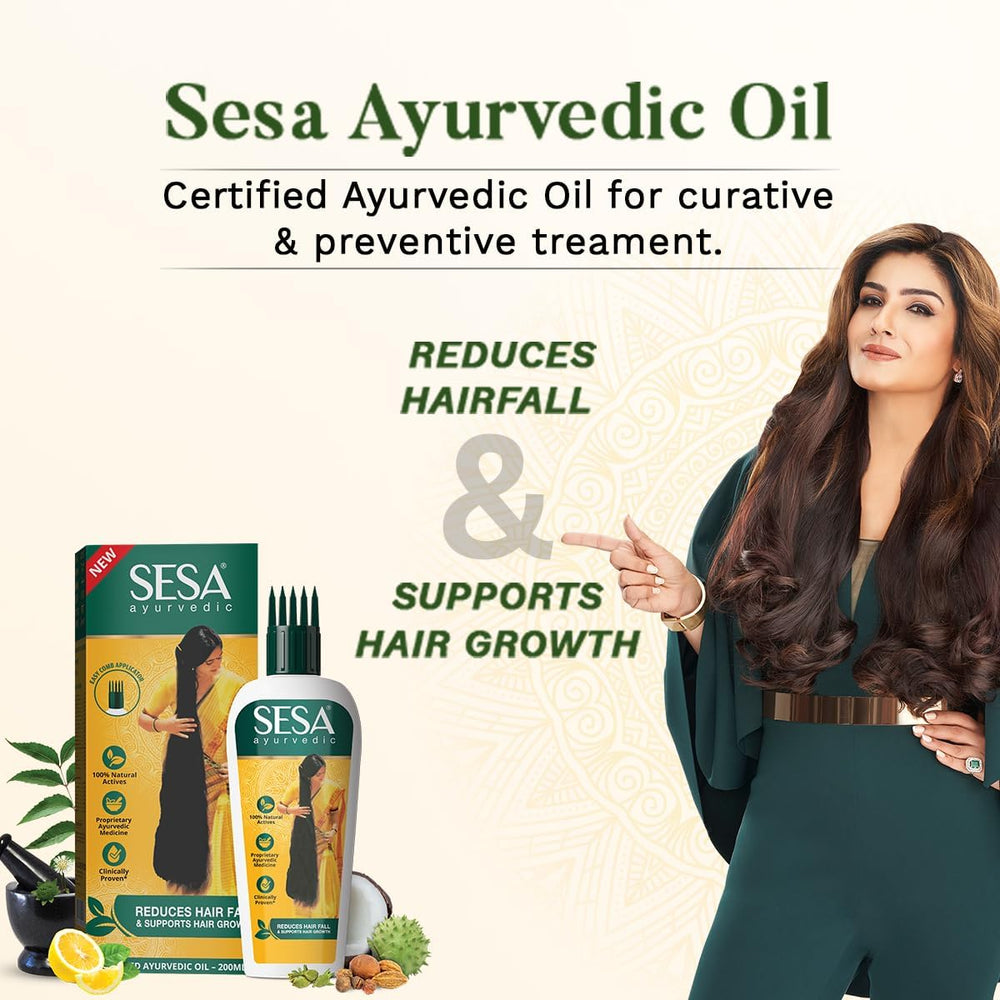 SESA Ayurvedic Hair Oil With Bhringraj & 17 Rare Herbs With Coconut Oil and 4 Nourishing For Hair Growth Help Control Hair Fall with Easy Applicator For Women and Men (90 ml)|Sesa shampoo 50ml Free