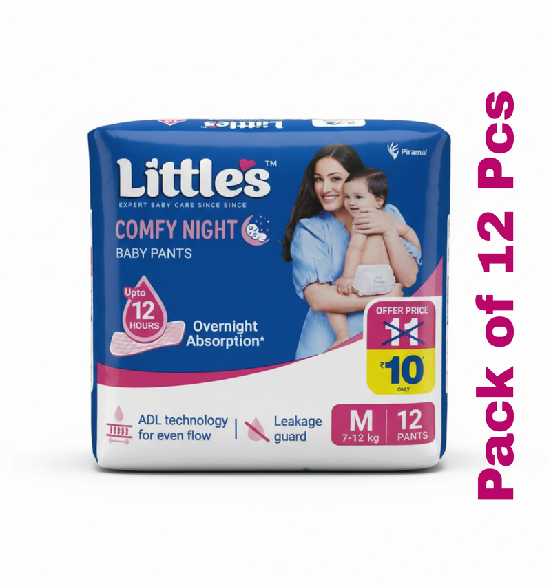 Little's Baby Diapers M Size (Medium) Pants Style | 7-12 kg | 12 Pcs | Comfy Nights Baby Diaper Pants