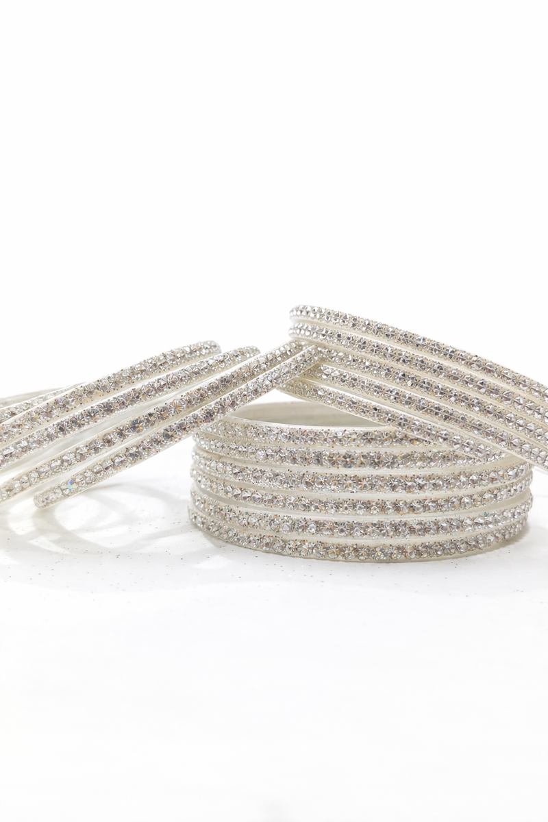 Silver Colour Rhinestone Designer Bangles Set – Pack of 12, Ethnic Jewellery