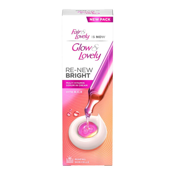 Glow & Lovely Renew Bright Multivitamin Serum in Cream | Vitamins B,C and E | Renews Skin cells |Bright and Healthy Skin | Clinically proven formula is dermatologically tested | 50g