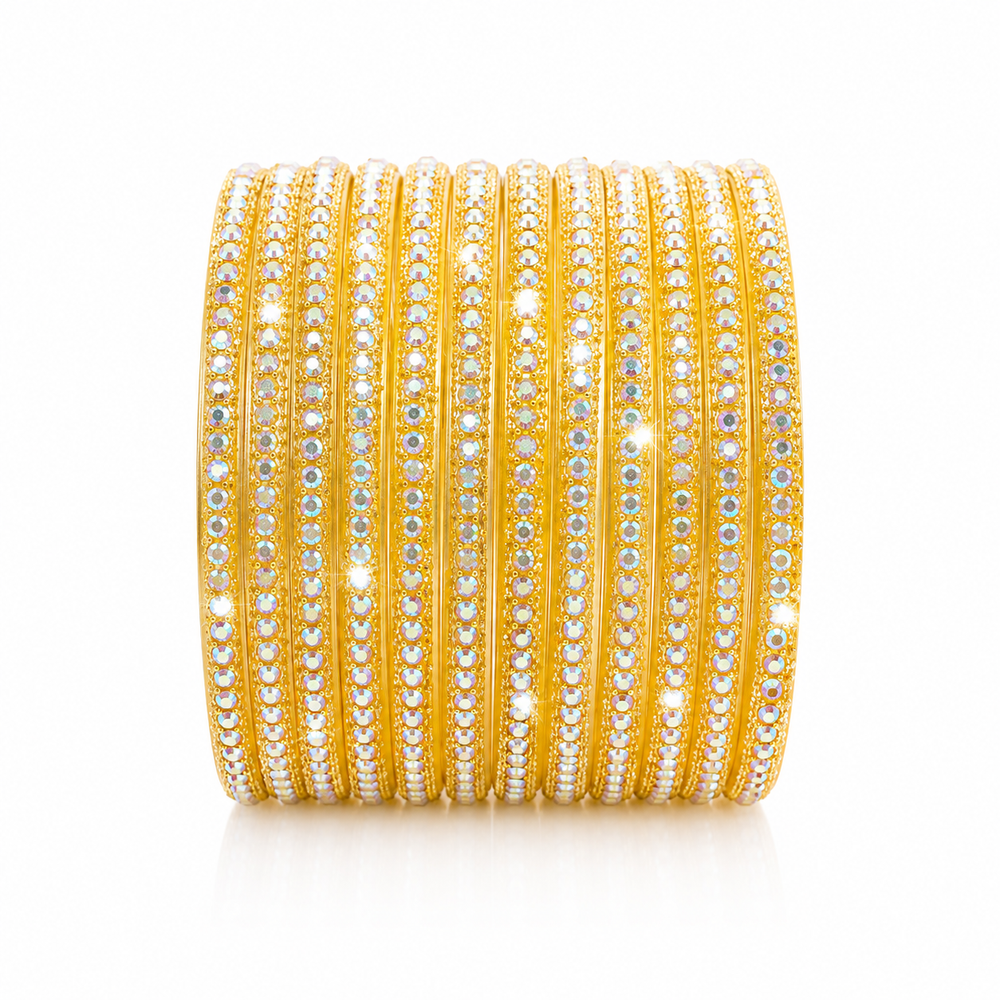 Anti Tarnish Gold Plated Crystal Bangles|Set of 12 Pcs