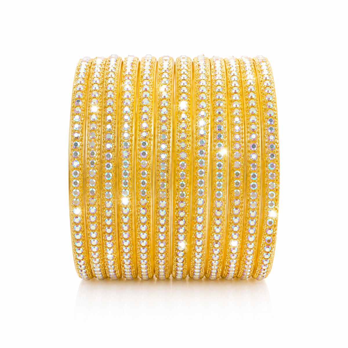 Anti Tarnish Gold Plated Crystal Bangles|Set of 12 Pcs