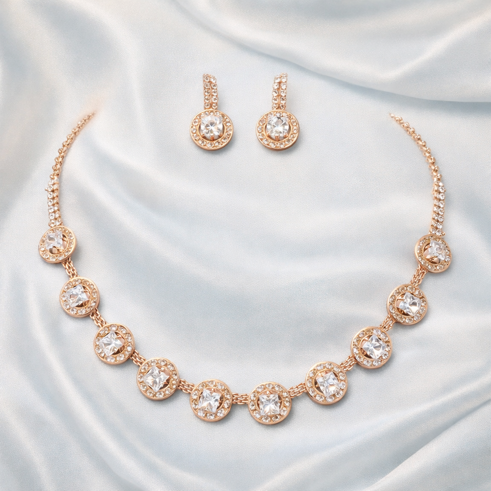 Luxury Gold-Plated Crystal Necklace Set with Matching Earrings✨