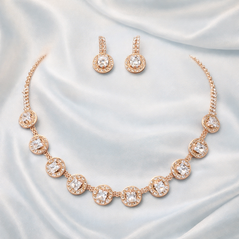 Luxury Gold-Plated Crystal Necklace Set with Matching Earrings✨