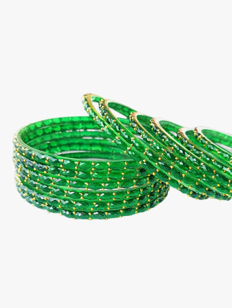 Stylish Green Crystal Glass Bangles Pack of 12 for