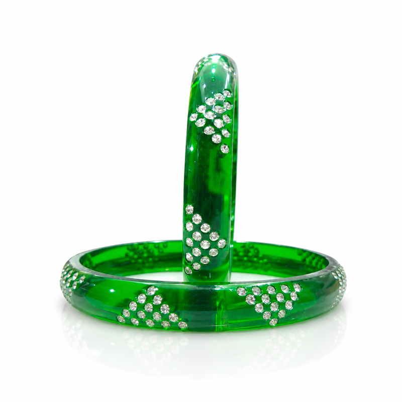 Beautiful Green Fancy Bangles with Stone Work | Traditional Bangles | Pack of 2 Pcs