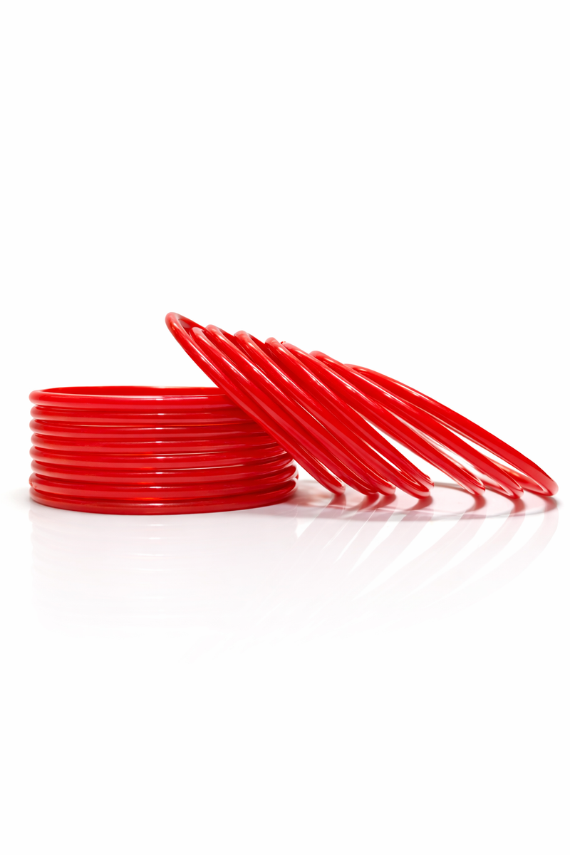 Classic Red Glossy Glass Bangles Set for Girls & Women (Pack of 24) Traditional Plain Churi