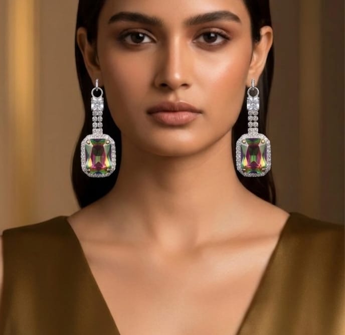 Luxury Anti-Tarnish Rainbow Crystal Drop Earrings – Elegant Multicolor Stone Design