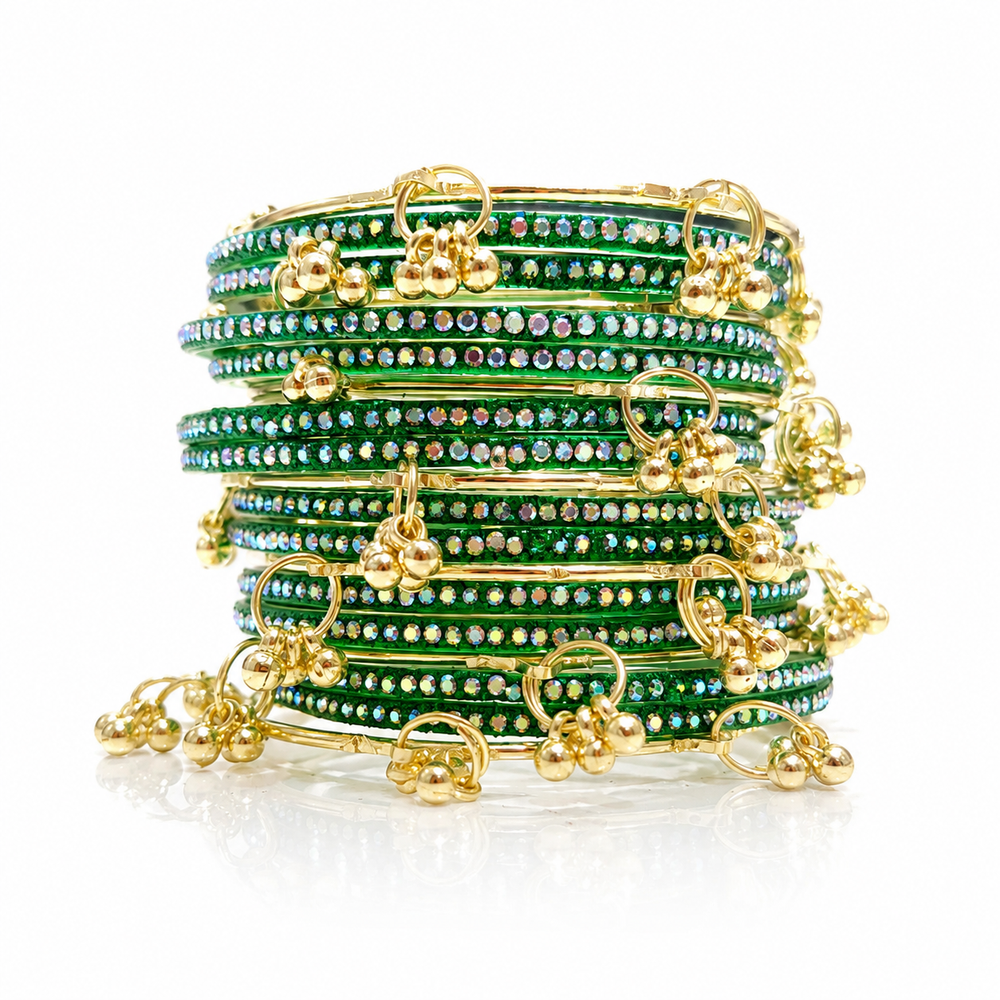 Sawan Special Green Glass Bangles Set with Kashmiri Trending Bangles | Set of 20 Pcs
