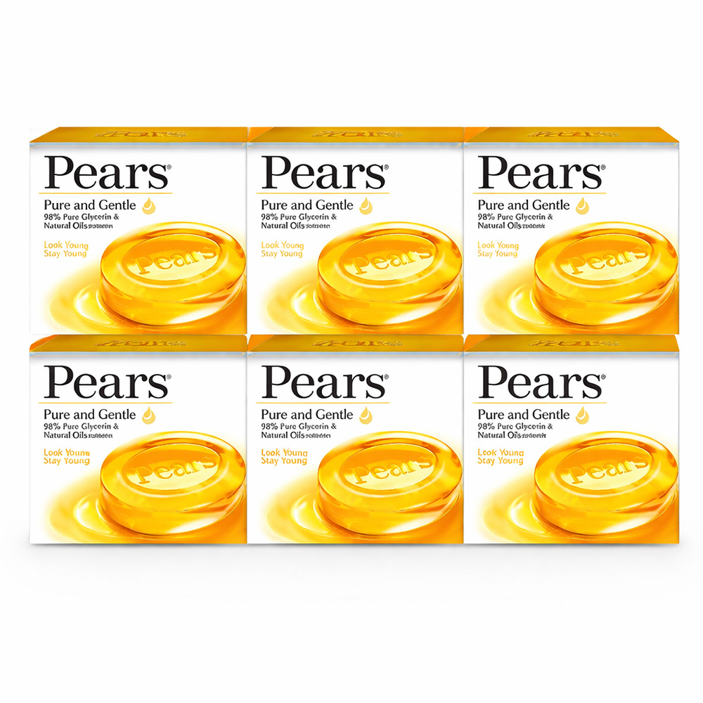Pears Original Glycerin Soap Bar - Soft & Fresh Glow | With 98% Pure Glycerin & Mint Extract | For a Fresh Glow | With Plant Based Cleanser for Skin & Body | pack of 6