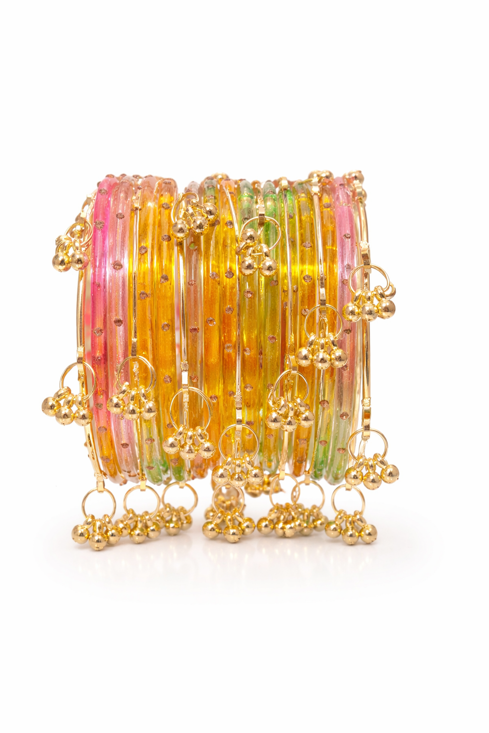 Kashmiri Trending Ghungroo Bangles – Multi Colorful Glass Chudi (Pack of 12)