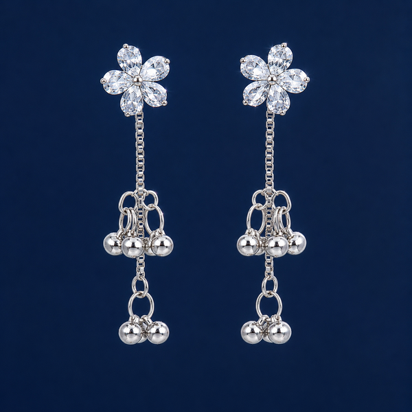 Kashmiri Cute Silver Tone Flower Dangling Earrings✨