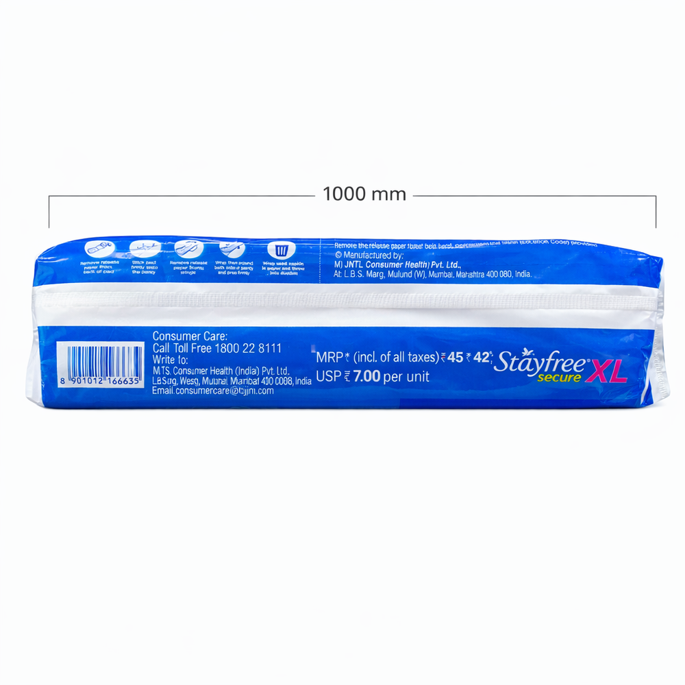 Stayfree Secure XL Sanitary Pads For Women| Pack of 3| 18Pads, Cottony Soft Cover