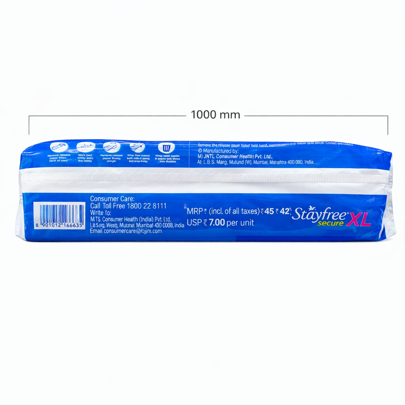 Stayfree Secure XL Sanitary Pads For Women| Pack of 3| 18Pads, Cottony Soft Cover