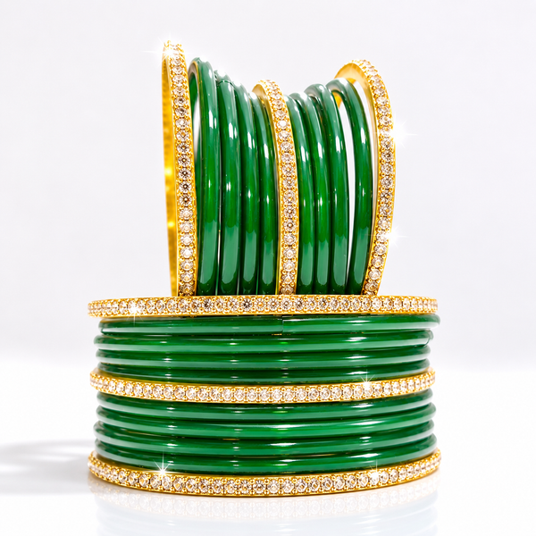 Sawan Special Green Glass Bangles Women & Girls|Set of 32 Pcs