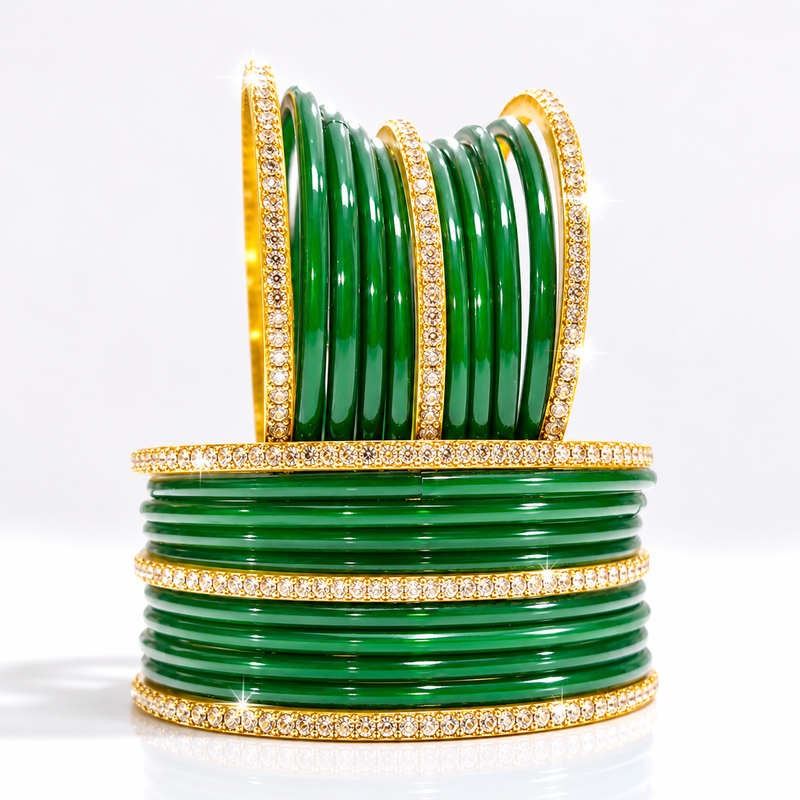 Sawan Special Green Glass Bangles Women & Girls|Set of 32 Pcs
