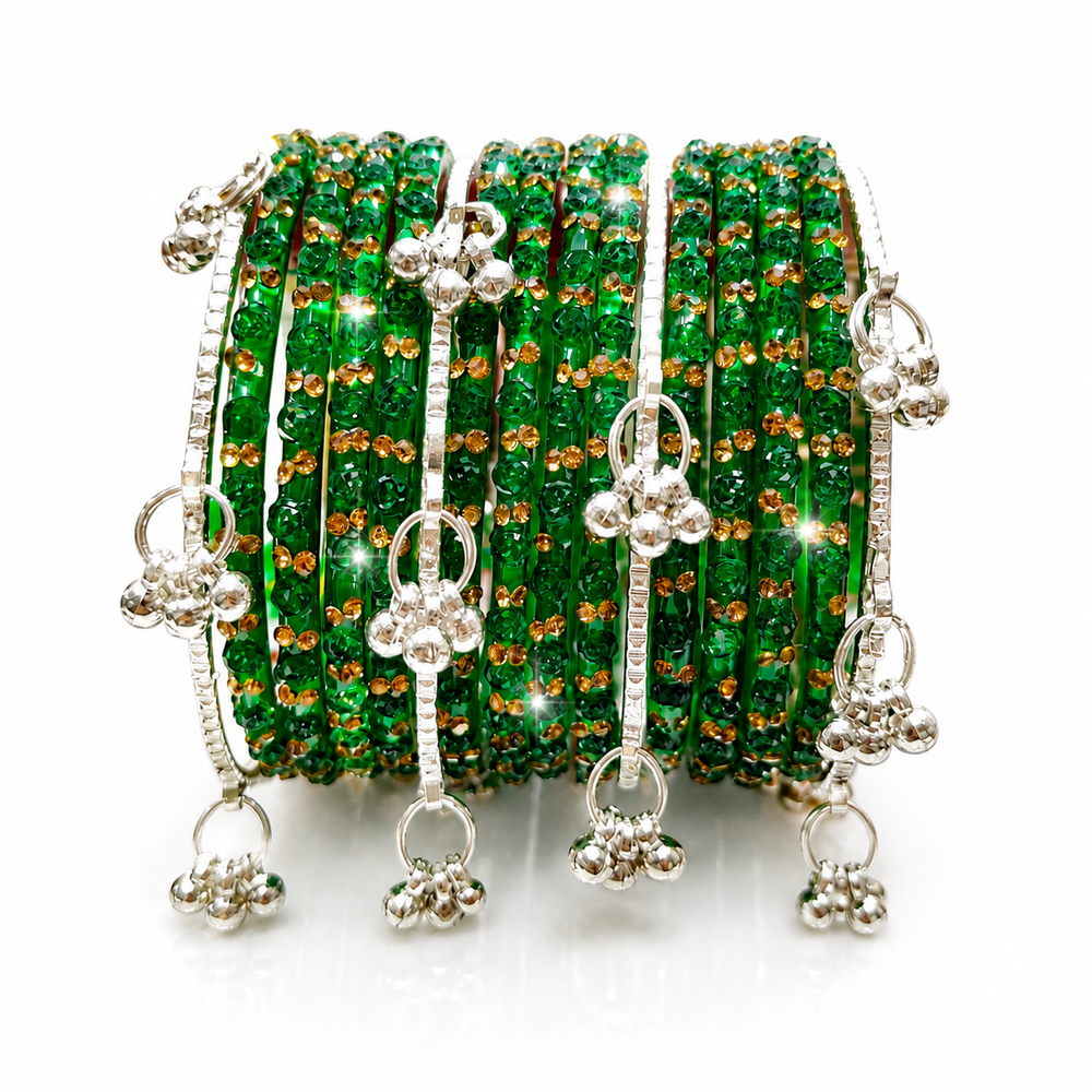 Sawan Special New Rose Designer Bangles with Kashmiri Silver Bangles | Set of 20 Pcs