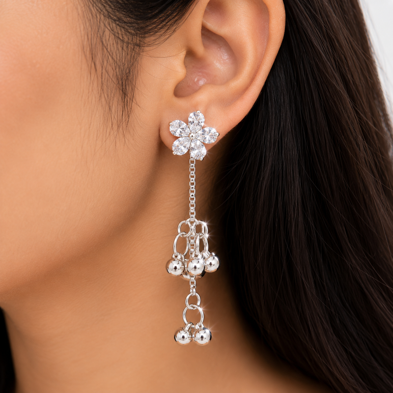 Kashmiri Cute Silver Tone Flower Dangling Earrings✨