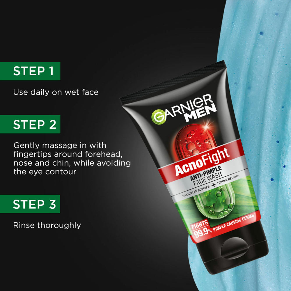 Garnier Men, Anti-Pimple Face Wash, Repairs Skin & Balances Oils, AcnoFight, 150 g