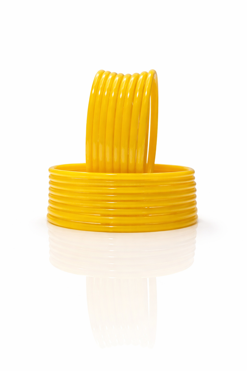 Premium Yellow Colour Plain Glass Bangles Set – Smooth Finish (pack of 24)