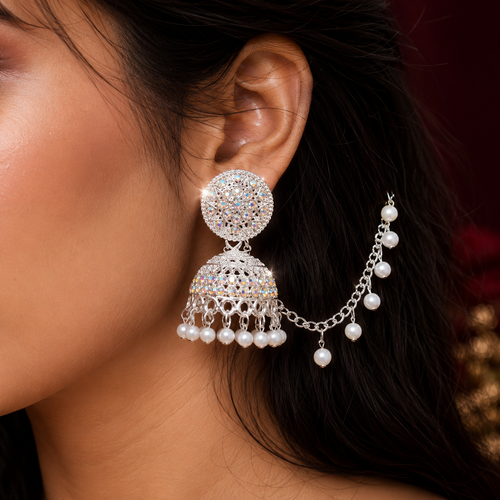 Anti-Tarnish Silver Ethnic Earrings with Lari Elegant Pearl