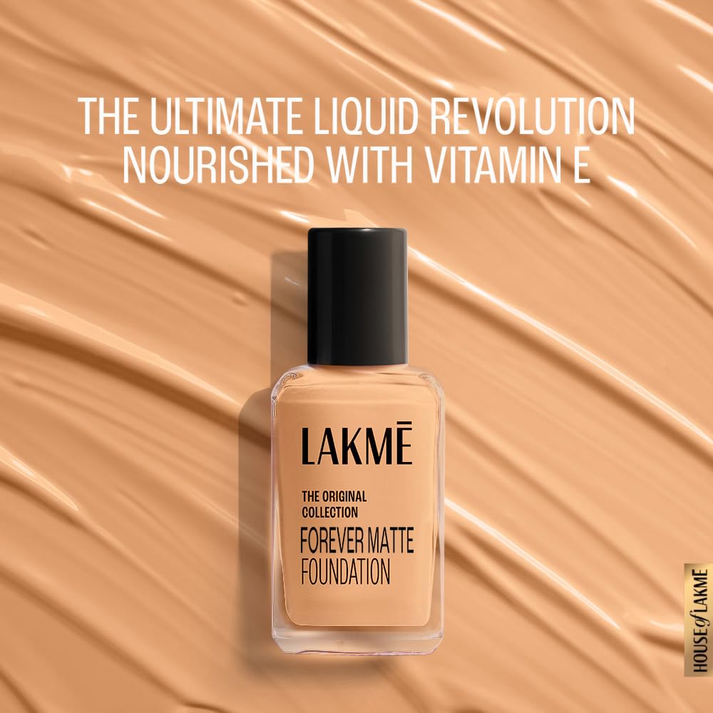 Lakme FOREVER MATTE FOUNDATION for Superior Coverage, with Vitamin E, sunscreen, lightweight & water resistant facemakeup Marble, 27ml (OG Collection)