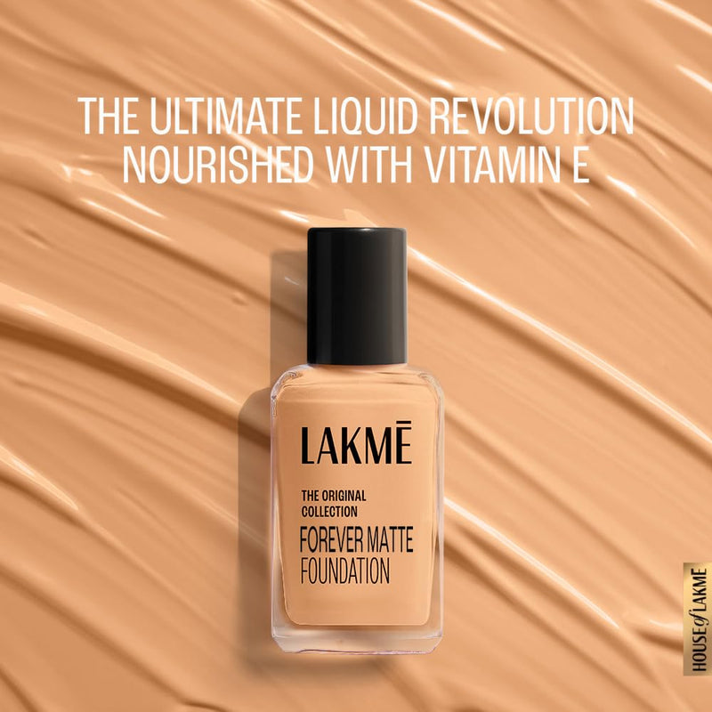 Lakme FOREVER MATTE FOUNDATION for Superior Coverage, with Vitamin E, sunscreen, lightweight & water resistant facemakeup Marble, 27ml (OG Collection)