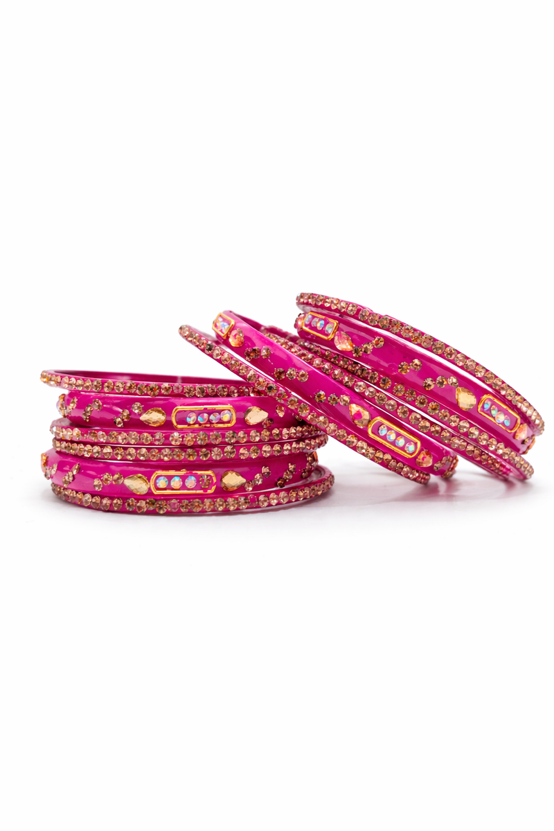 Luxury Pink Crystal Anti-Tarnish Bangles – Elegant 3 Pcs Set for Party & Wedding